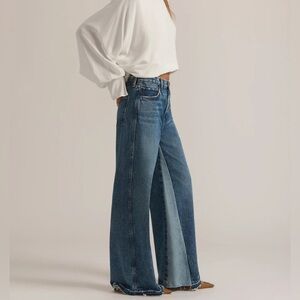 Favorite Daughter Two-Tone Wide Leg Jeans in Blue